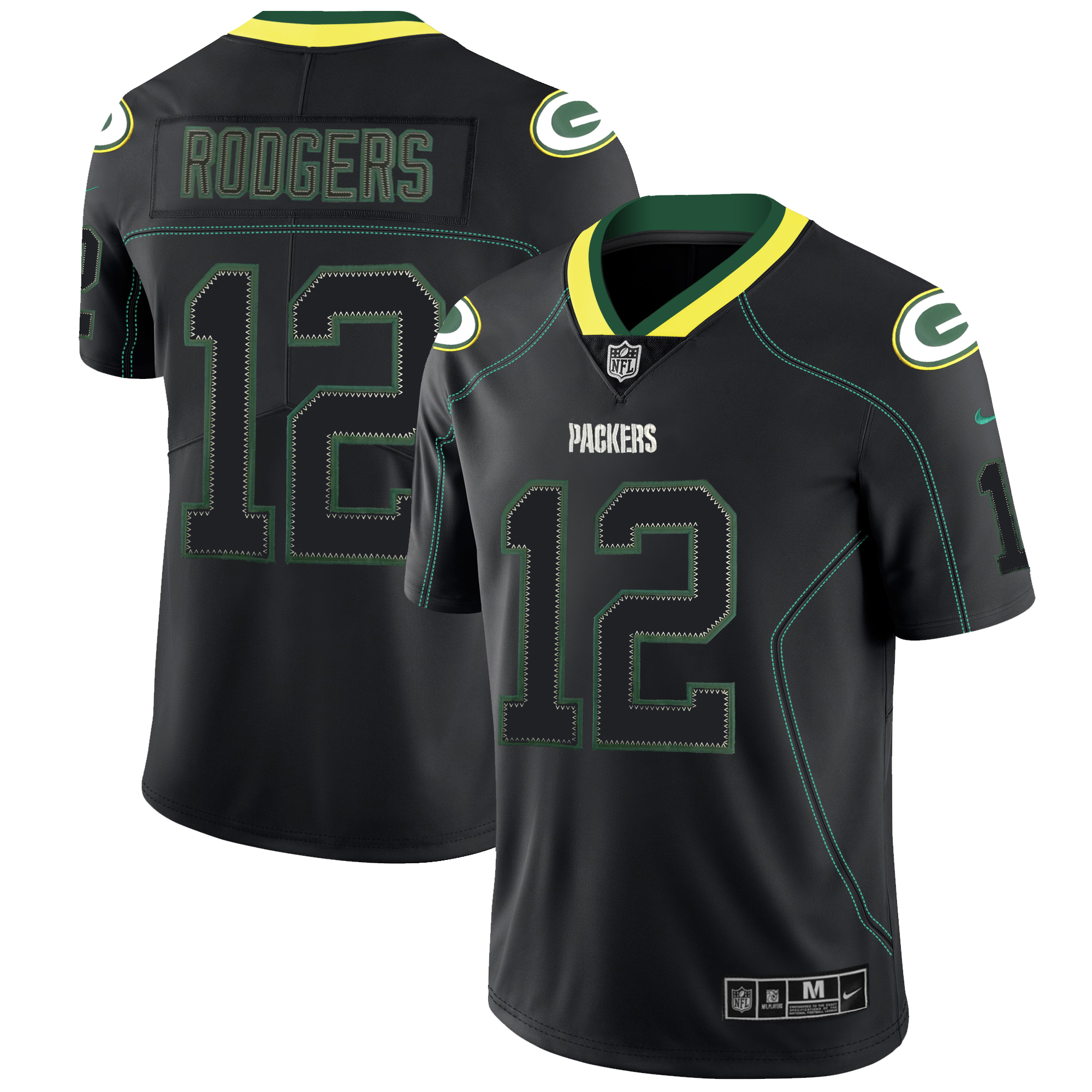 Men's Packers #12 Aaron Rodgers NFL 2018 Lights Out Black Color Rush Limited Stitched Jersey